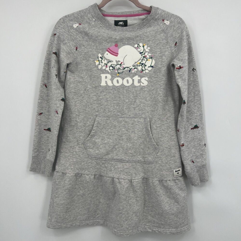 ROOTS KIDS CHRISTMAS THEME FLEECE LINED DRESS LARGE